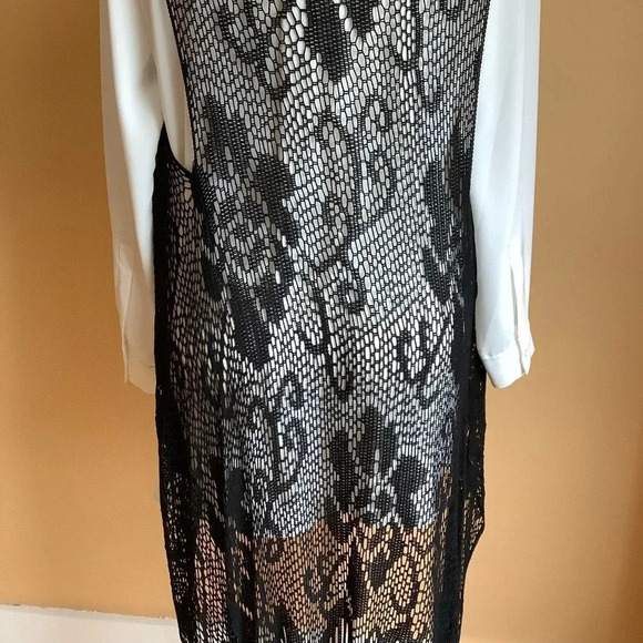 CREAM Black Mesh Fringed Lace Coverup OS - Picture 6 of 15